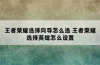 王者荣耀选择向导怎么选 王者荣耀选择英雄怎么设置